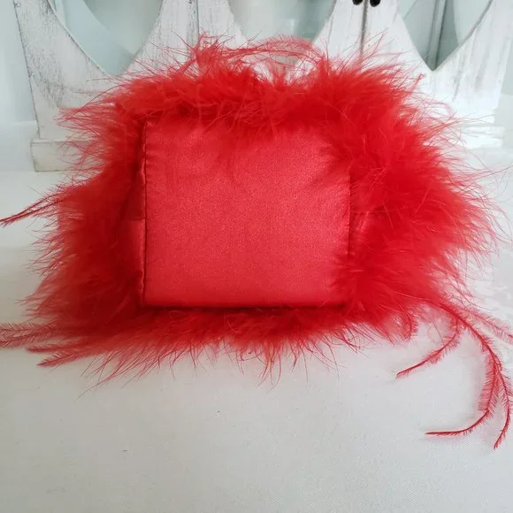 XCITE Red Satin & Feathers Special Occasion Purse - Picture 6 of 12